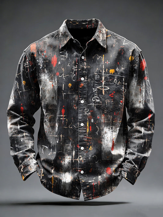 Men's Graffiti Text Print Black Casual Shirt