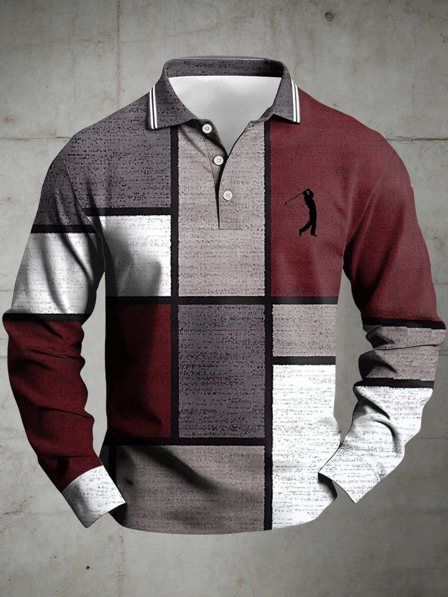 Men's Business Old Money Style Printed Polo Collar Casual Long Sleeved Shirt