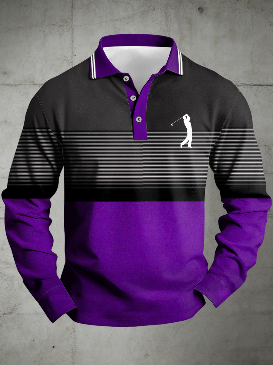 Men's Business Old Money Style Printed Polo Collar Casual Long Sleeved Shirt