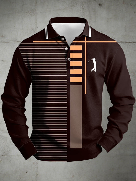 Men's Business Old Money Style Printed Polo Collar Casual Long Sleeved Shirt