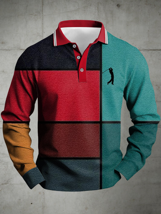 Men's Business Old Money Style Printed Polo Collar Casual Long Sleeved Shirt