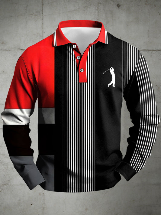 Men's Business Old Money Style Printed Polo Collar Casual Long Sleeved Shirt