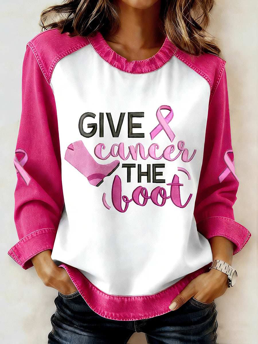 Women's Breast Cancer Printed Collar Long Sleeve Sweatshirt