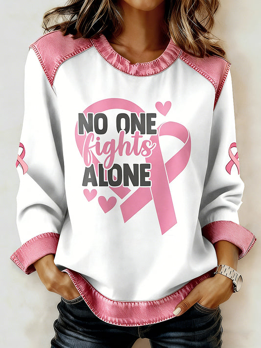 Women's Breast Cancer Printed Collar Long Sleeve Sweatshirt