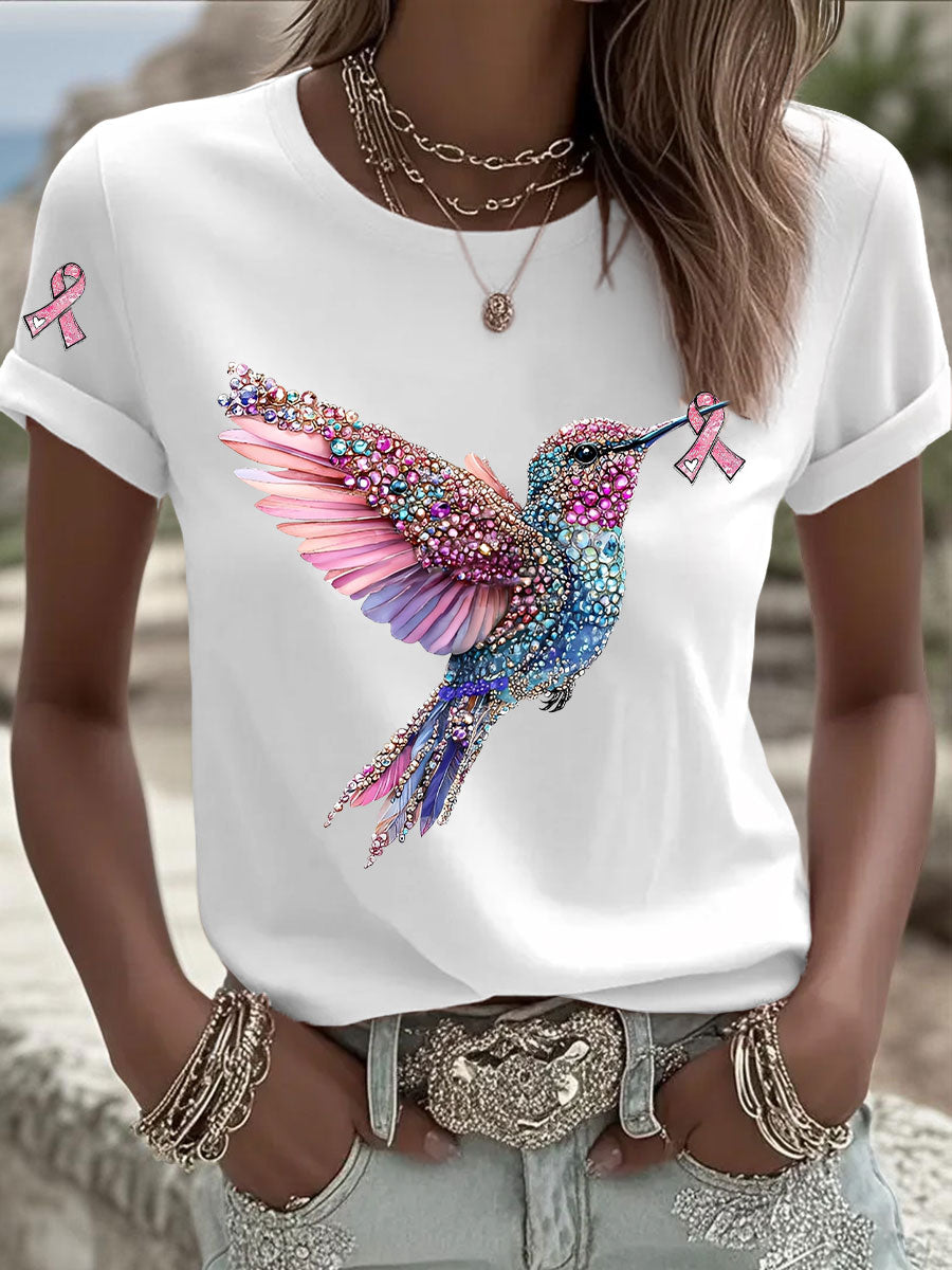 Women's Pink Ribbon Print Casual T-shirt