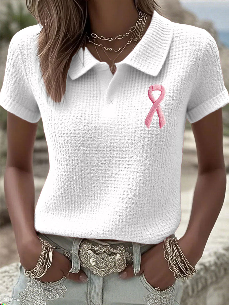 Women's Breast Cancer Pink Waffle Ribbon Tops