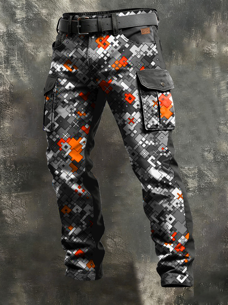 Men's Retro Vacation Business Art Print Casual Workwear Trousers