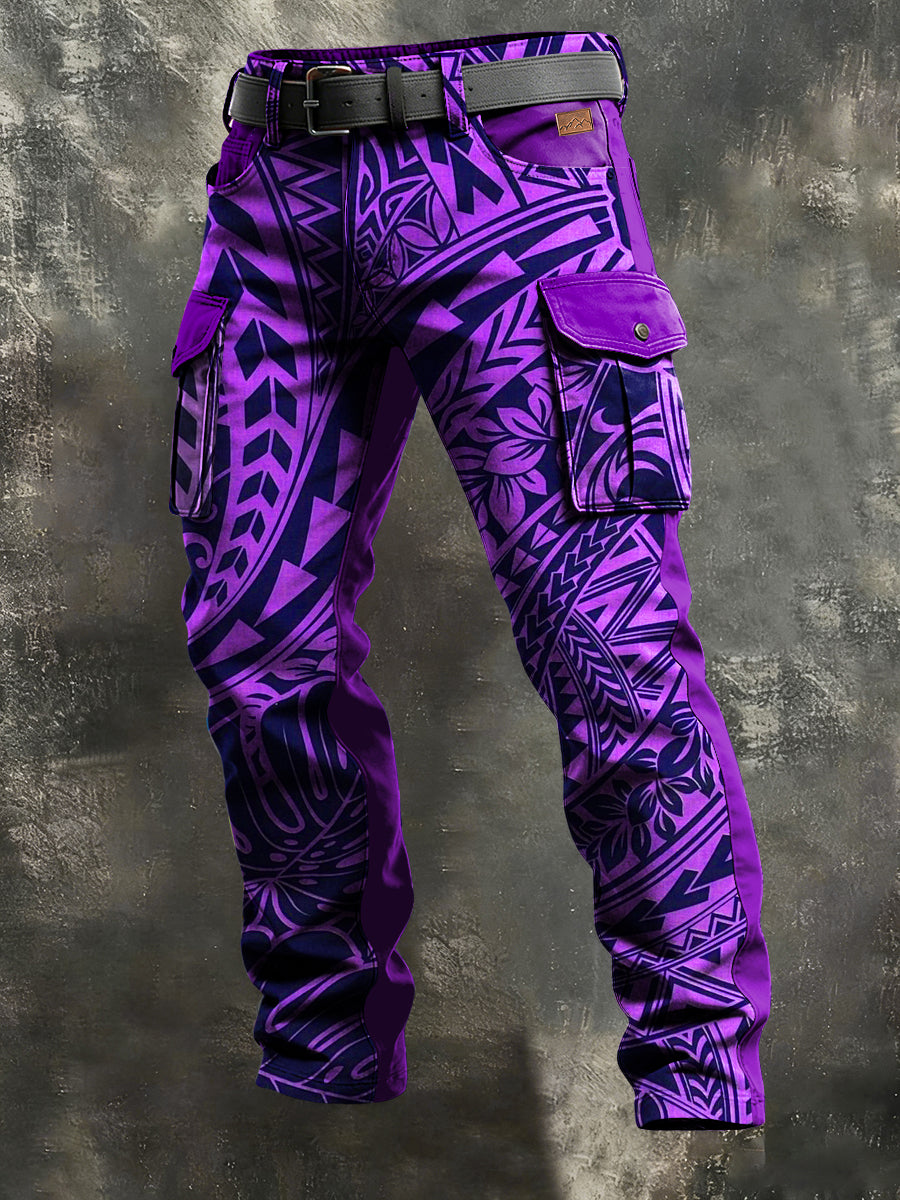 Men's Retro Vacation Business Hawaii Art Print Casual Workwear Trousers