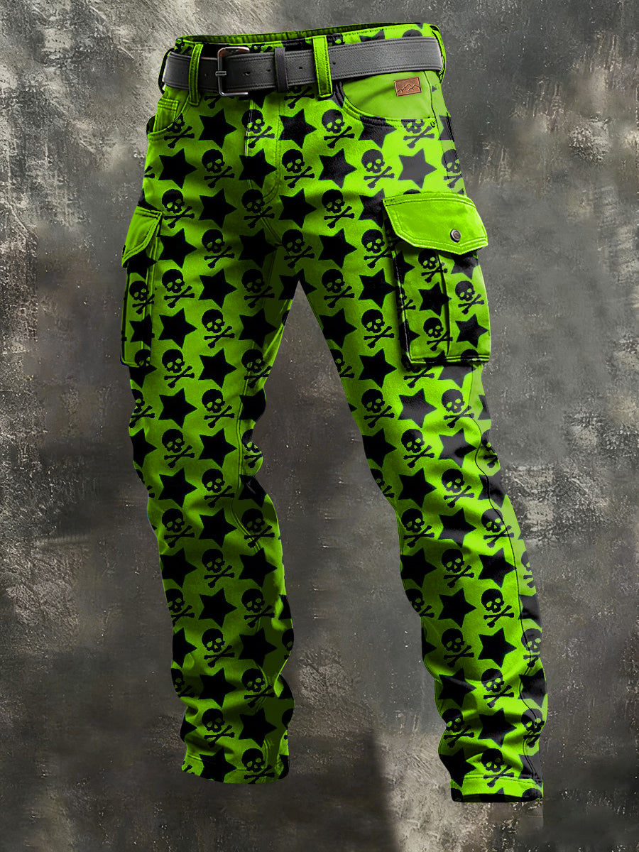 Men's Retro Vacation Business Skull Art Print Casual Workwear Trousers