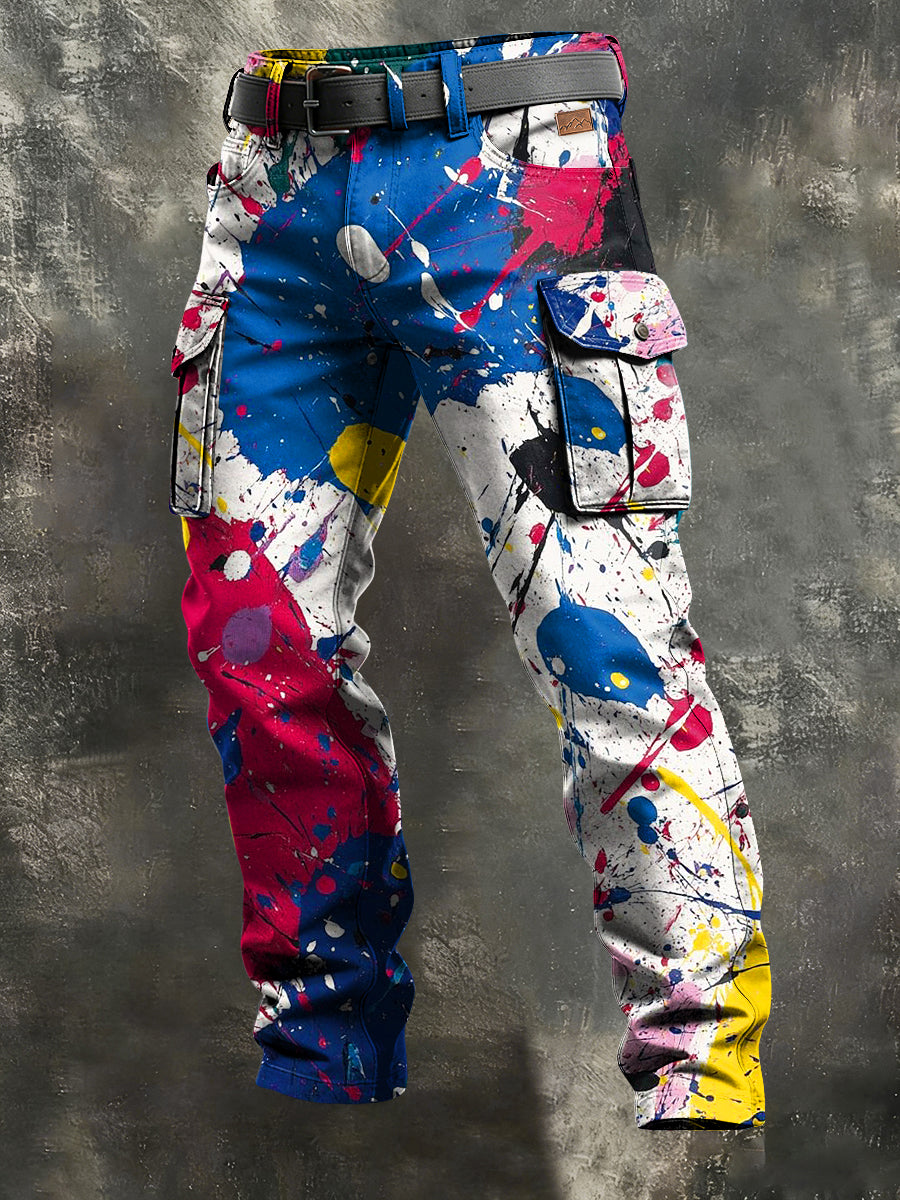 Men's Retro Vacation Business Art Print Casual Workwear Trousers