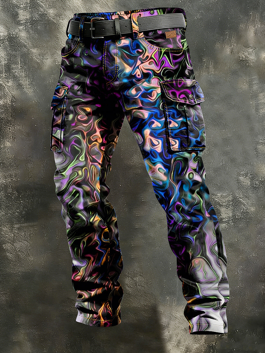 Men's Retro Vacation Business Art Print Casual Workwear Trousers