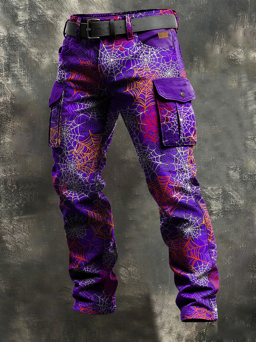 Men's Retro Vacation Business Spider Web Art Print Casual Workwear Trousers