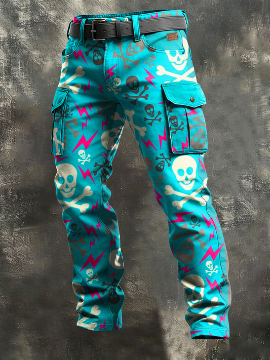 Men's Retro Vacation Business Skull Art Print Casual Workwear Trousers
