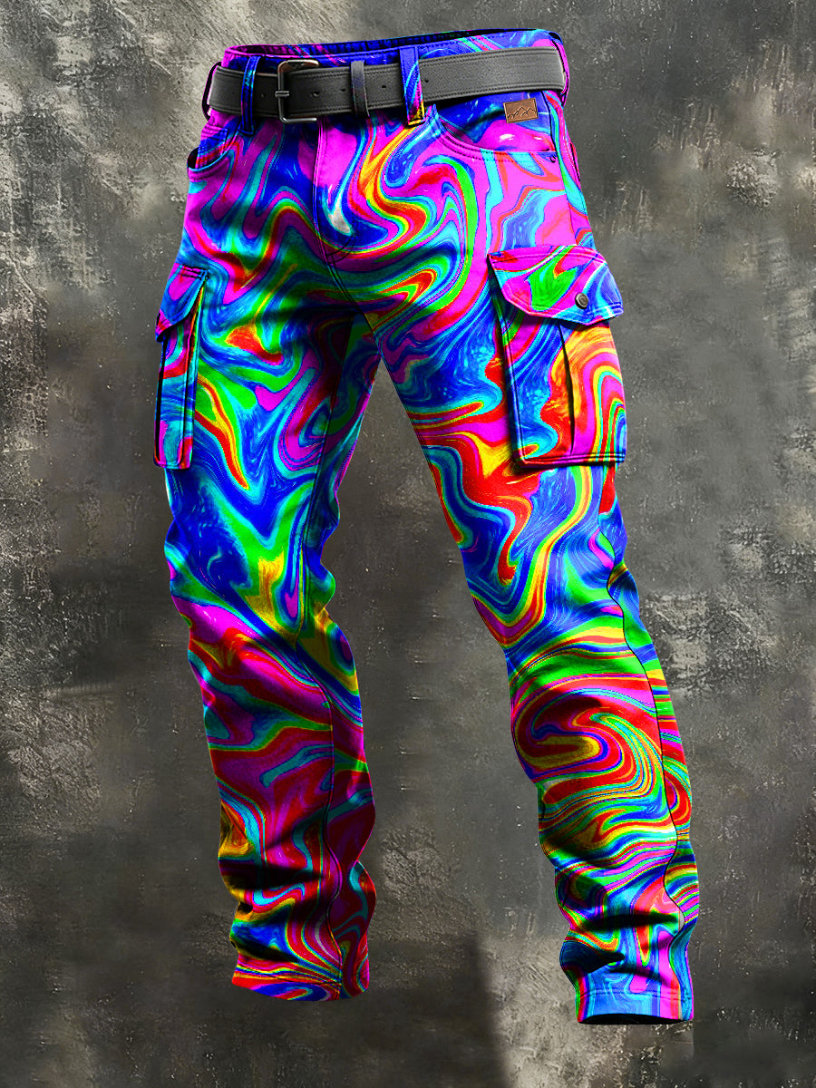 Men's Retro Vacation Business Art Print Casual Workwear Trousers
