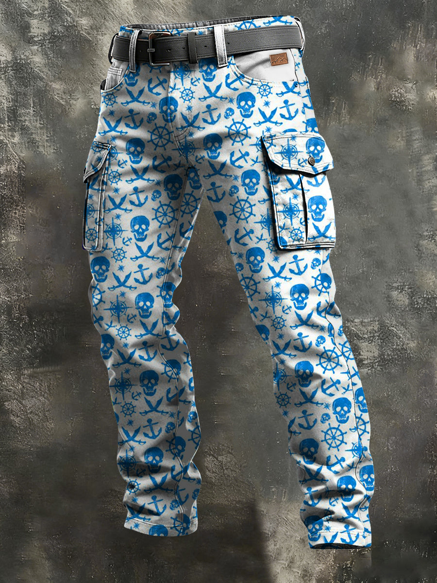 Men's Retro Vacation Business Skull Art Print Casual Workwear Trousers