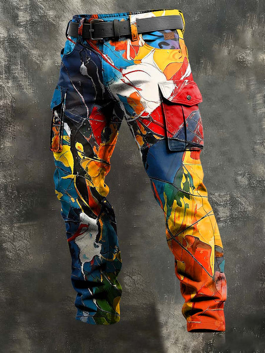Men's Retro Vacation Business Abstract Art Print Casual Workwear Trousers