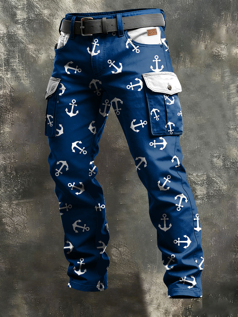 Men's Retro Vacation Business Art Print Casual Workwear Trousers