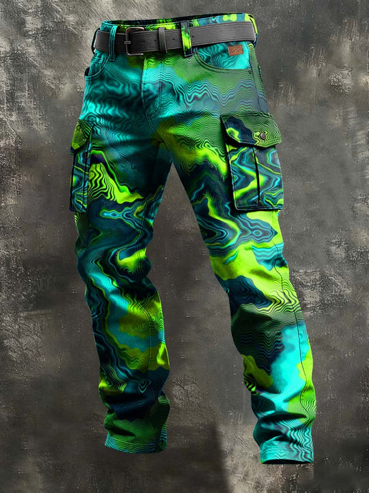 Men's Retro Vacation Business Psychedelic Abstract Art Print Casual Workwear Trousers