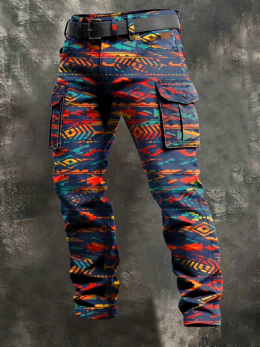 Men's Retro Vacation Business Art Print Casual Workwear Trousers