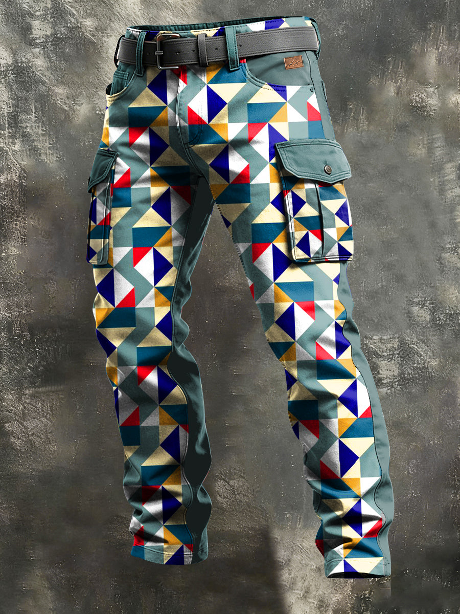 Men's Retro Vacation Business Art Print Casual Workwear Trousers