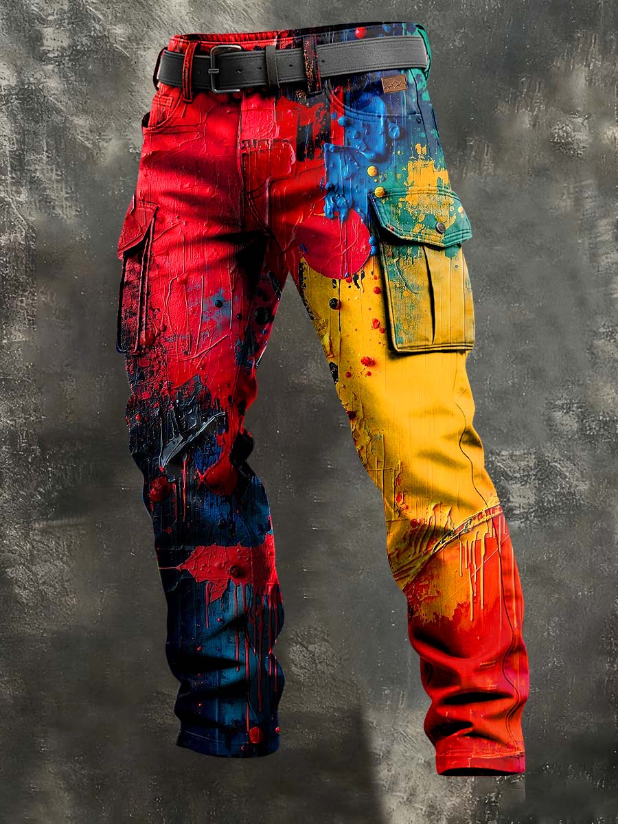 Men's Retro Vacation Business Art Print Casual Workwear Trousers