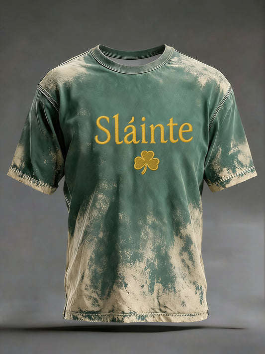 Men's Vintage St. Patrick's Day Shamrock Art Printed Short-Sleeve T-Shirt
