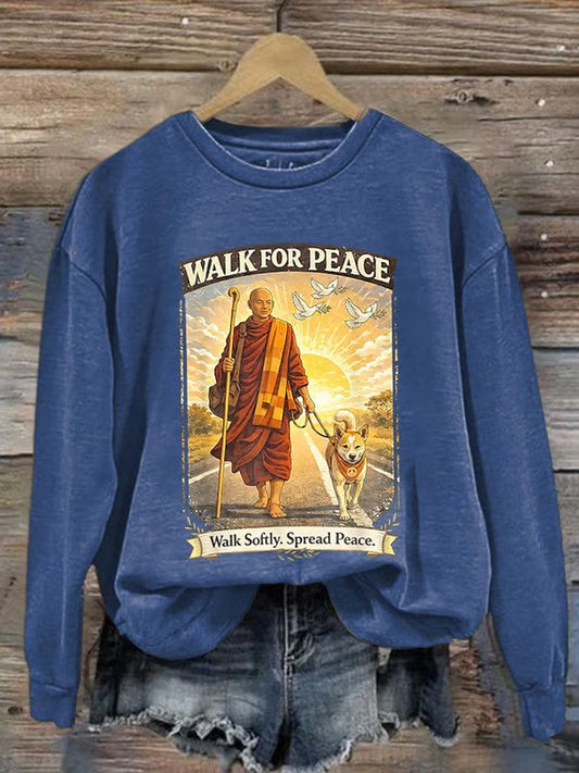 Women's Walk For Peace Monks With Aloka The Peace Dog Printed Sweatshirt