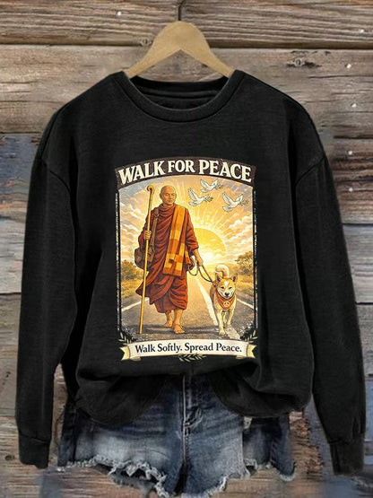 Women's Walk For Peace Monks With Aloka The Peace Dog Printed Sweatshirt