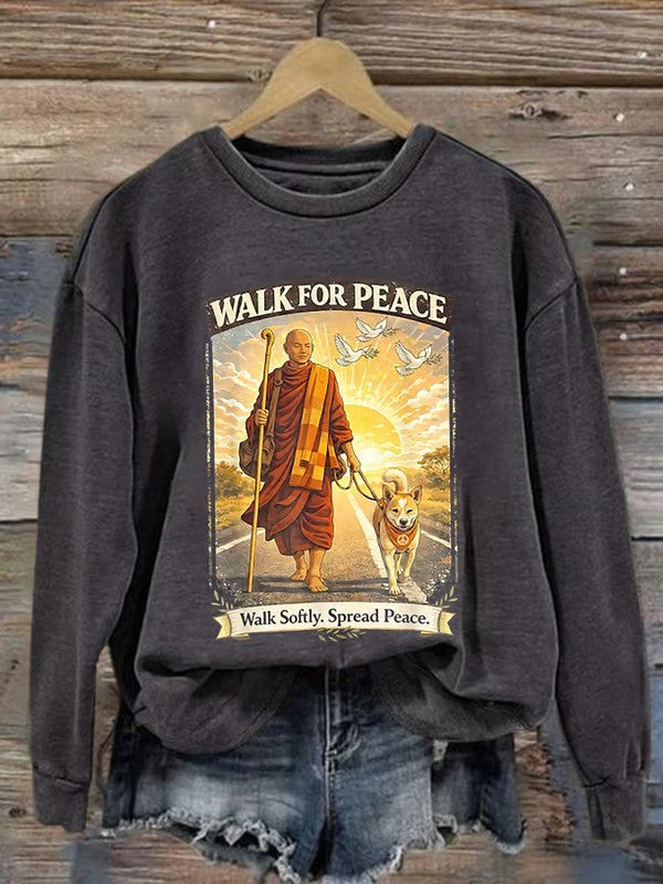 Women's Walk For Peace Monks With Aloka The Peace Dog Printed Sweatshirt