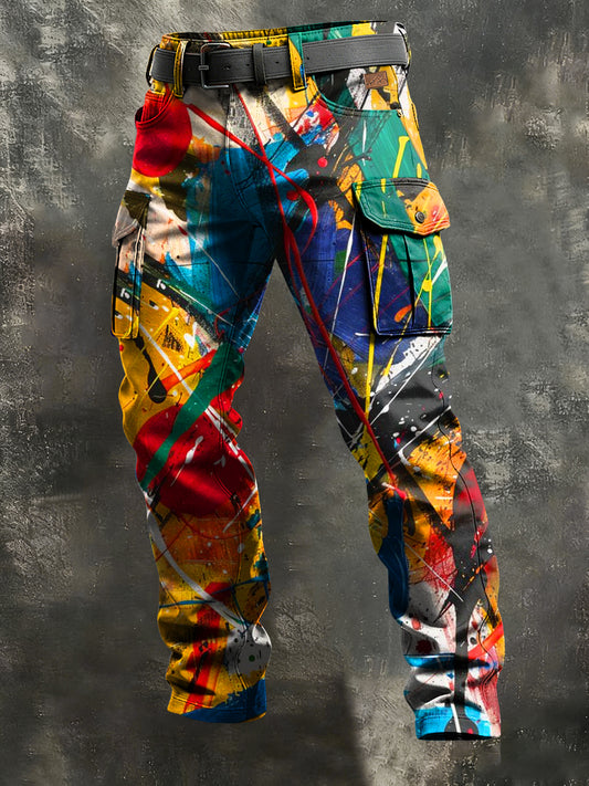 Men's Retro Vacation Business Abstract Art Print Casual Workwear Trousers