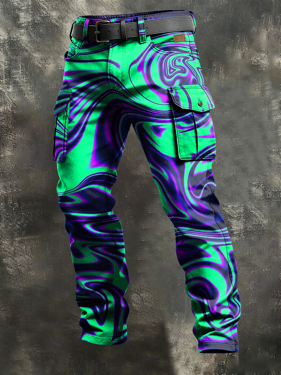 Men's Retro Vacation Business Psychedelic Art Print Casual Workwear Trousers