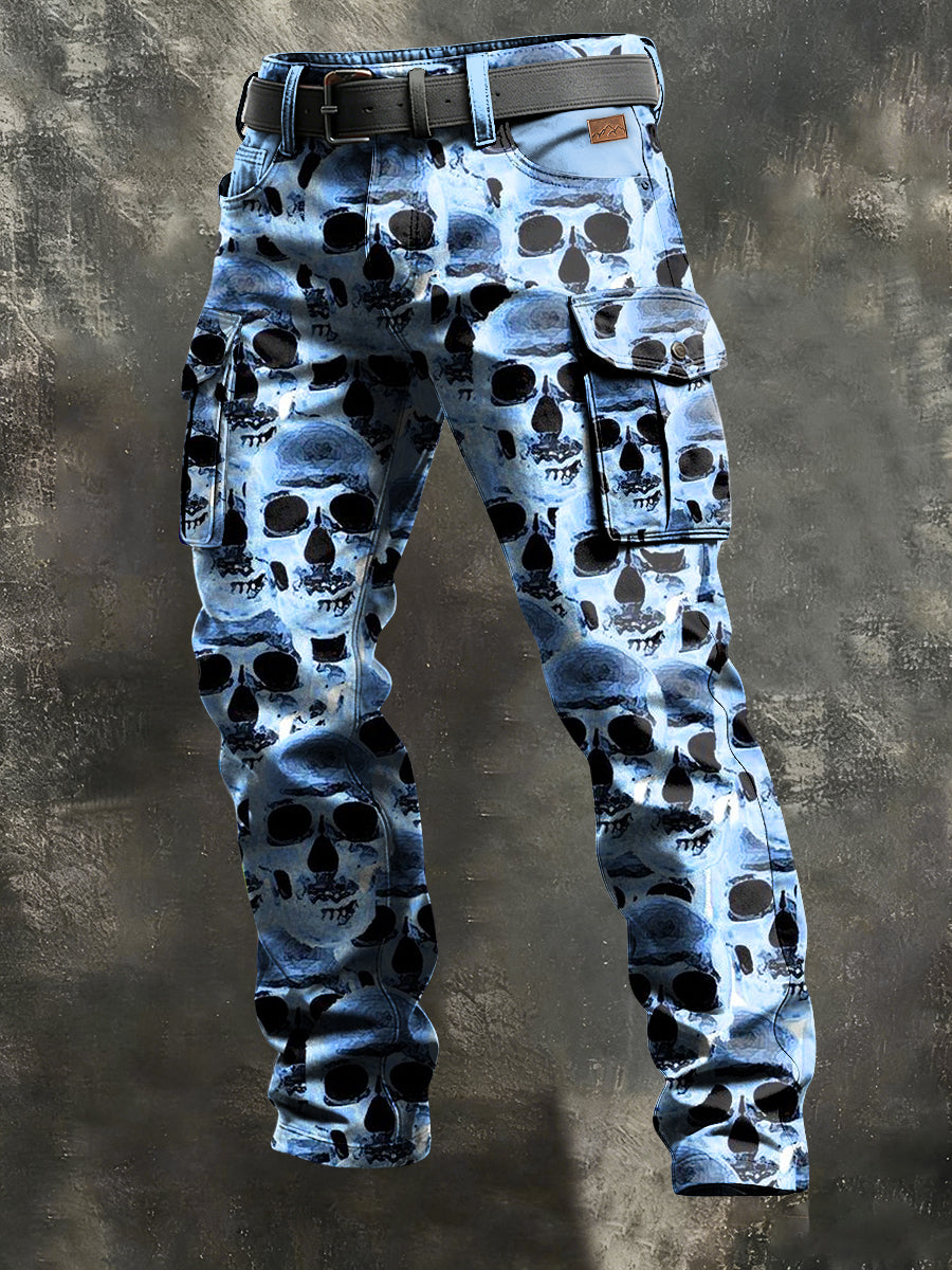 Men's Retro Vacation Business Skull Art Print Casual Workwear Trousers