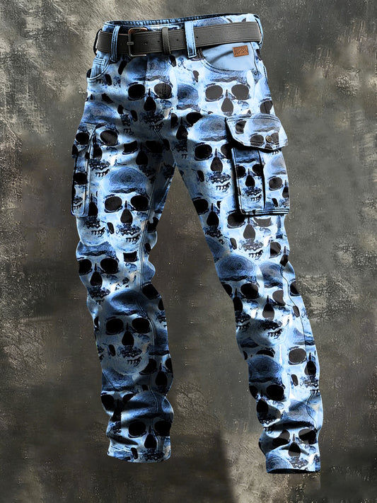 Men's Retro Vacation Business Skull Art Print Casual Workwear Trousers