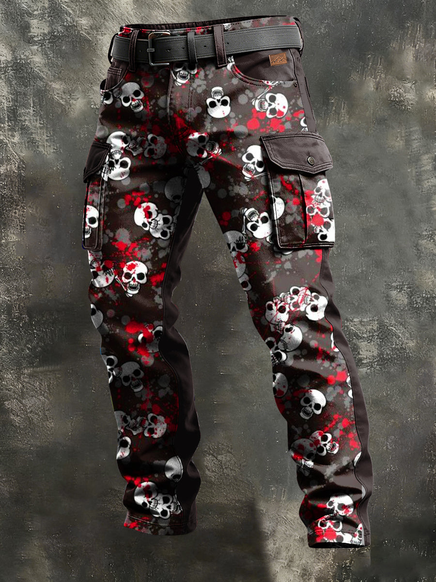 Men's Retro Vacation Business Skull Art Print Casual Workwear Trousers