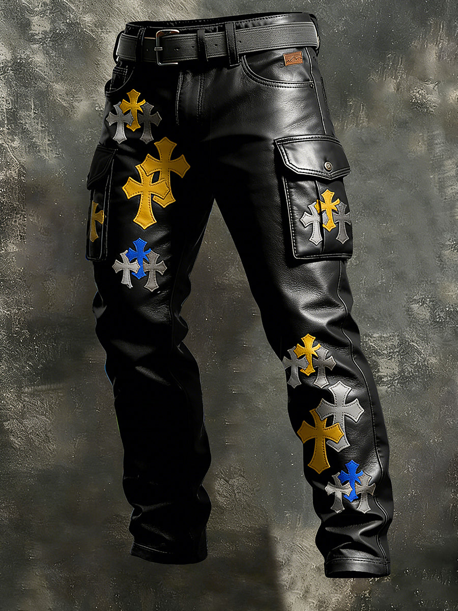 Men's Retro Vacation Business Cross Art Print Casual Workwear Trousers