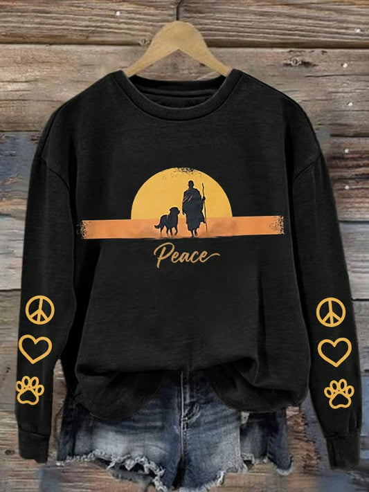 Women's Walk For Peace Monks With Aloka Dog Printed Sweatshirt
