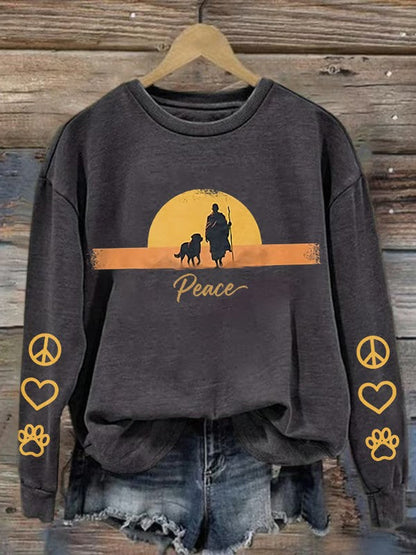 Women's Walk For Peace Monks With Aloka Dog Printed Sweatshirt