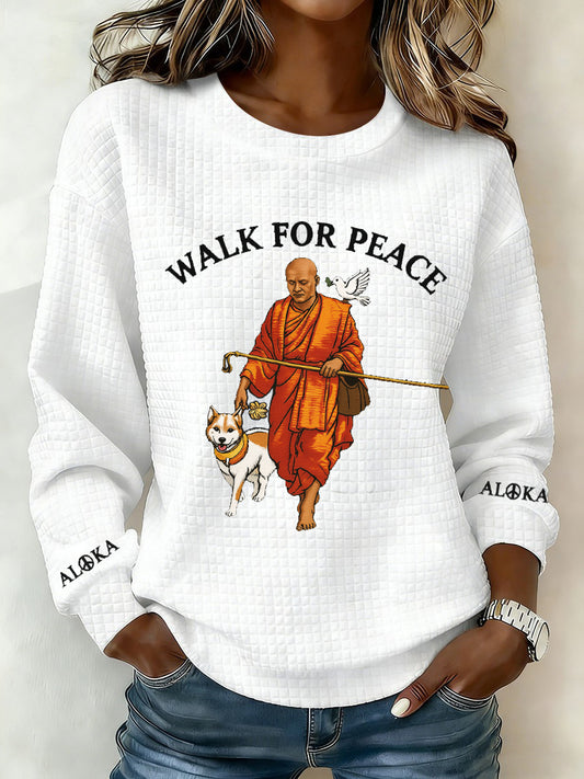 Women's Walk For Peace Monks With Aloka Dog Printed Sweatshirt