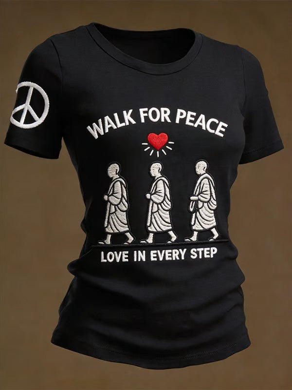 Women's Walk For Peace Love In Every Step Printed T-shirt