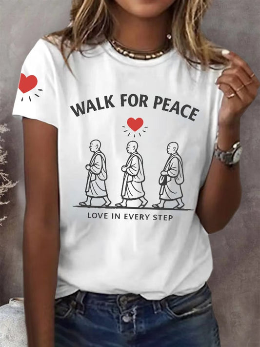 Women's Walk For Peace Love In Every Step Printed T-shirt