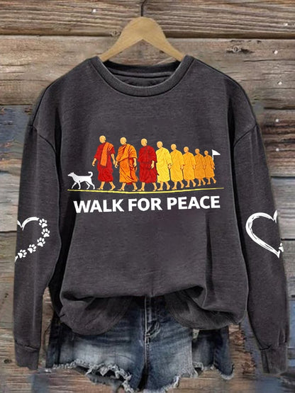 Women's Walk For Peace Monks With Aloka Dog Printed Sweatshirt