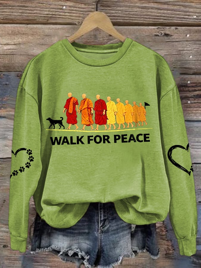 Women's Walk For Peace Monks With Aloka Dog Printed Sweatshirt