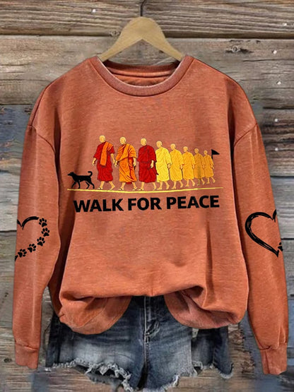 Women's Walk For Peace Monks With Aloka Dog Printed Sweatshirt