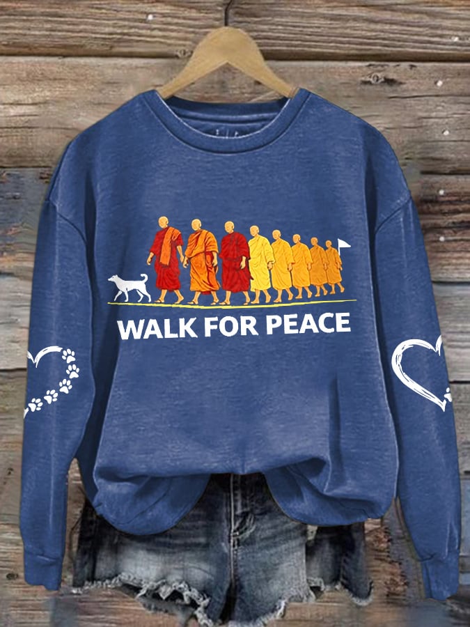 Women's Walk For Peace Monks With Aloka Dog Printed Sweatshirt