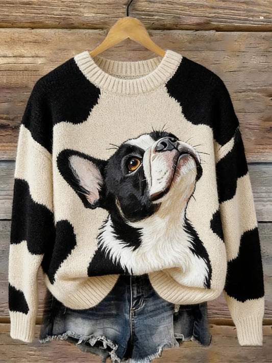 Women's Cute Pet Dog Print Casual Sweater