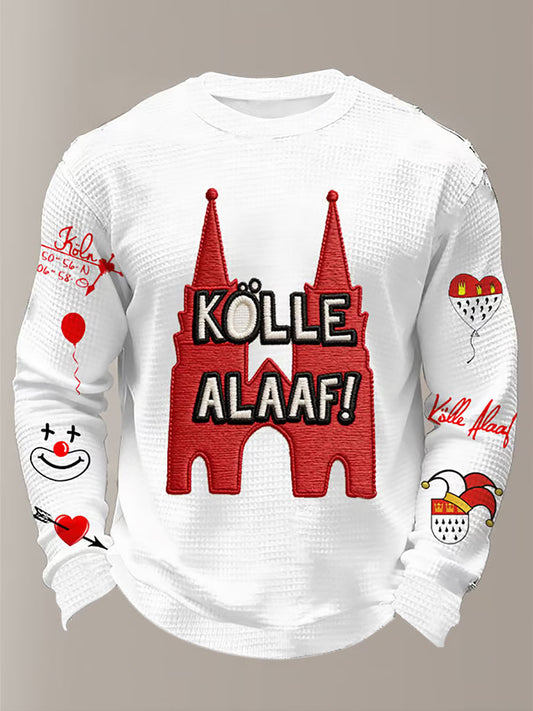 Men's Cologne Carnival Print Casual Waffle Long Sleeve T-Shirt