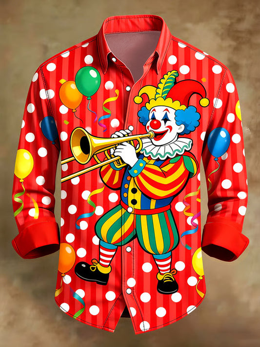 Men's Cologne Carnival Clown Print Casual Long-Sleeved Shirt