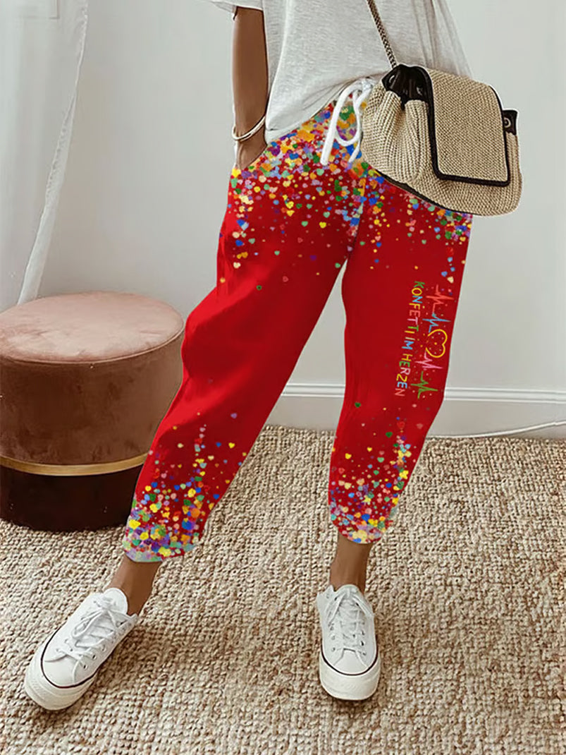 Women's Cologne Carnival Konfetti im Herzen Print Casual Pants