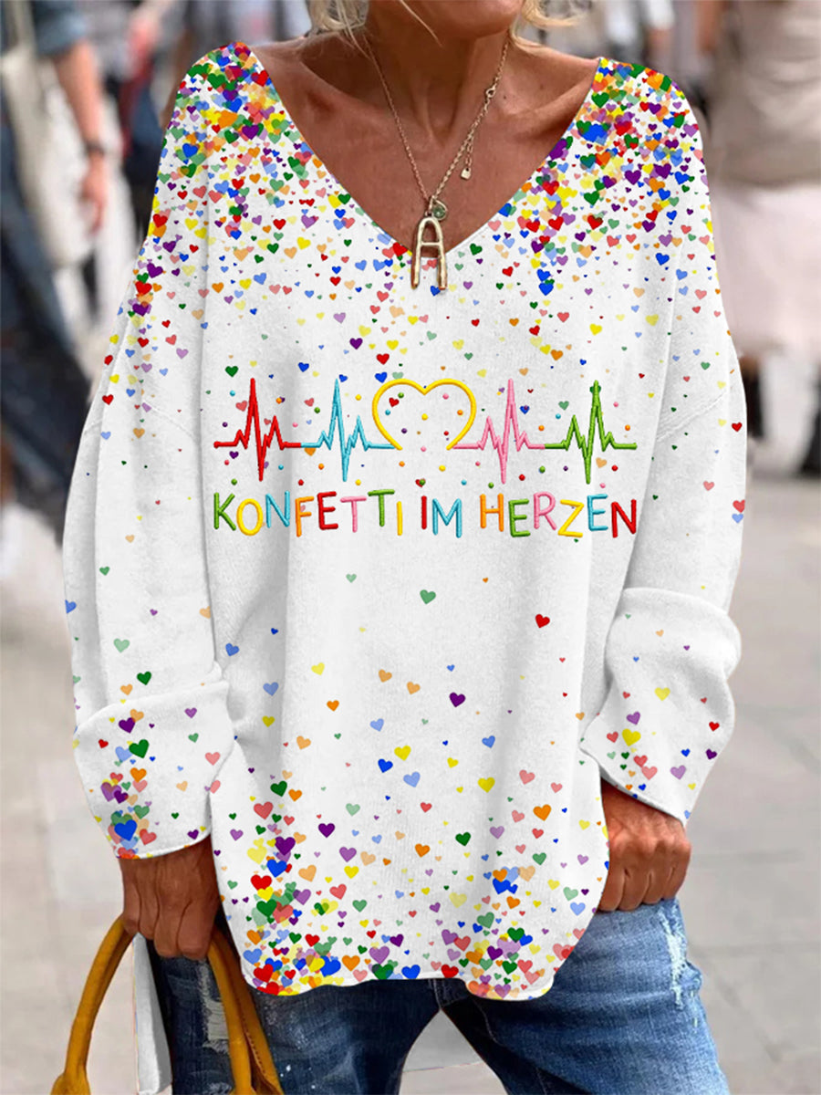 Printed V-Neck Lapel Button Vintage Casual Long Sleeve Shirt