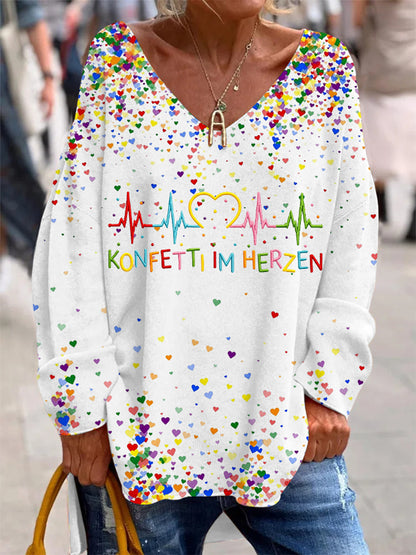 Printed V-Neck Lapel Button Vintage Casual Long Sleeve Shirt